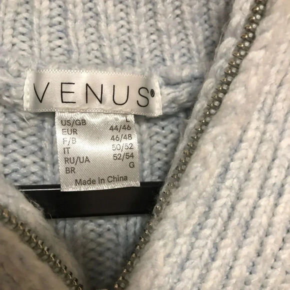 Venus ice blue super soft mock neck chunky knit sweater rhinestone - Picture 6 of 12